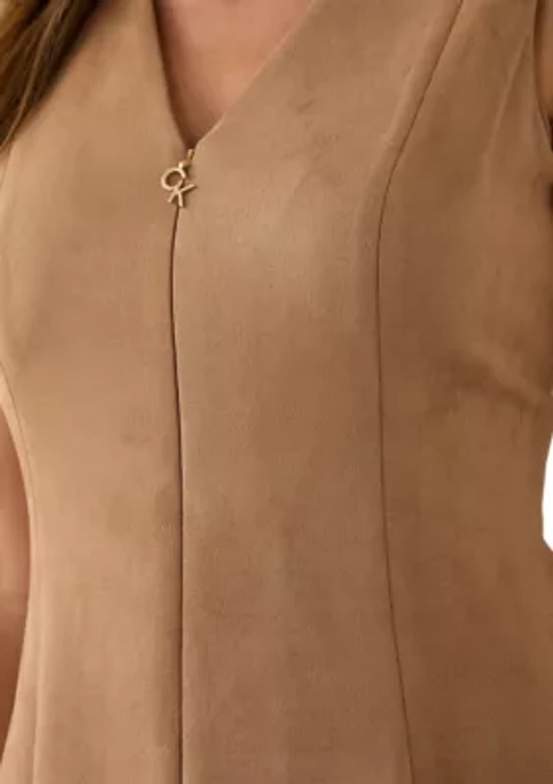Women's Sleeveless V-Neck Solid Suede Dress