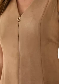Women's Sleeveless V-Neck Solid Suede Dress