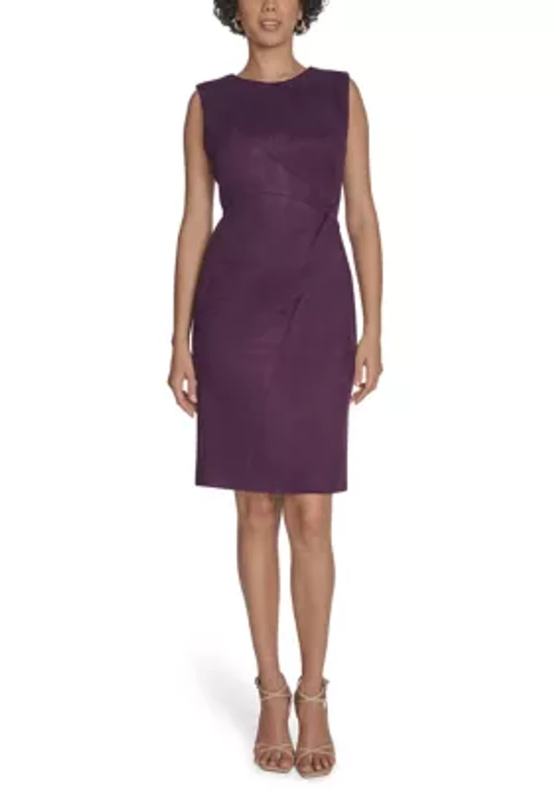 Women's Sleeveless Solid Suede Sheath Dress