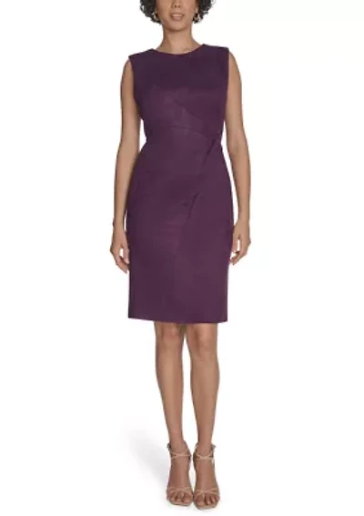 Women's Sleeveless Solid Suede Sheath Dress