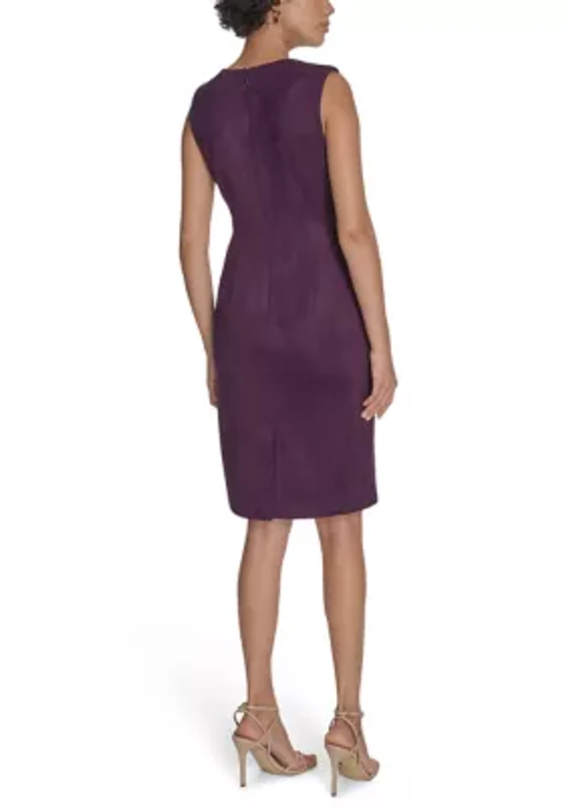 Women's Sleeveless Solid Suede Sheath Dress