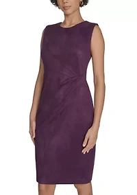 Women's Sleeveless Solid Suede Sheath Dress