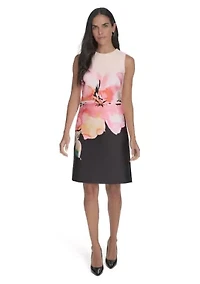 Women's Sleeveless Crew Neck Floral Sheath Dress