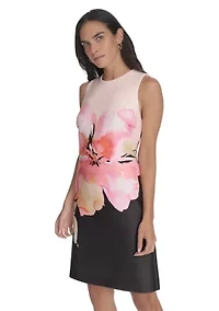 Women's Sleeveless Crew Neck Floral Sheath Dress
