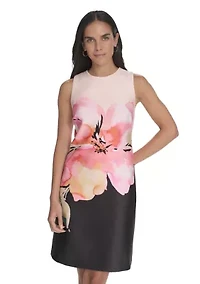 Women's Sleeveless Crew Neck Floral Sheath Dress