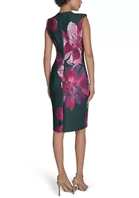 Women's Sleeveless Crew Neck Floral Scuba Sheath Dress