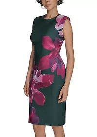 Women's Sleeveless Crew Neck Floral Scuba Sheath Dress