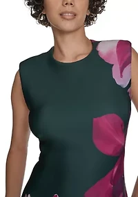 Women's Sleeveless Crew Neck Floral Scuba Sheath Dress