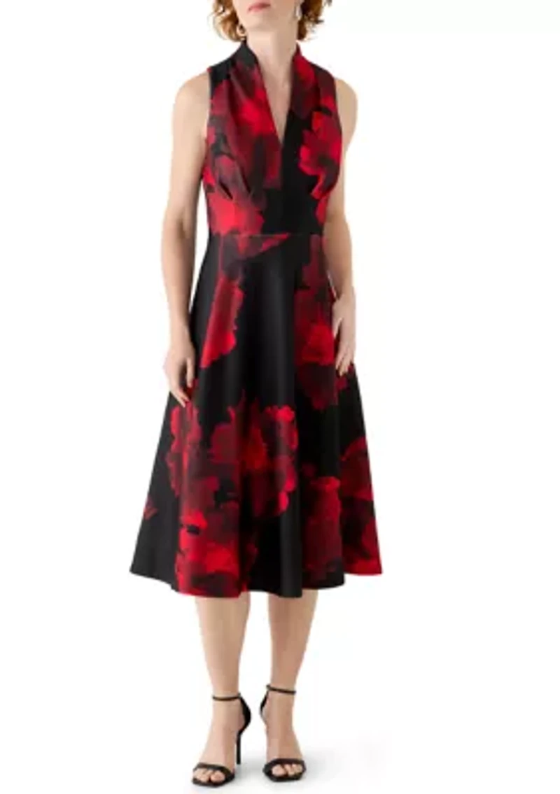 Women's Sleeveless Halter Neck Floral Print A-Line Dress