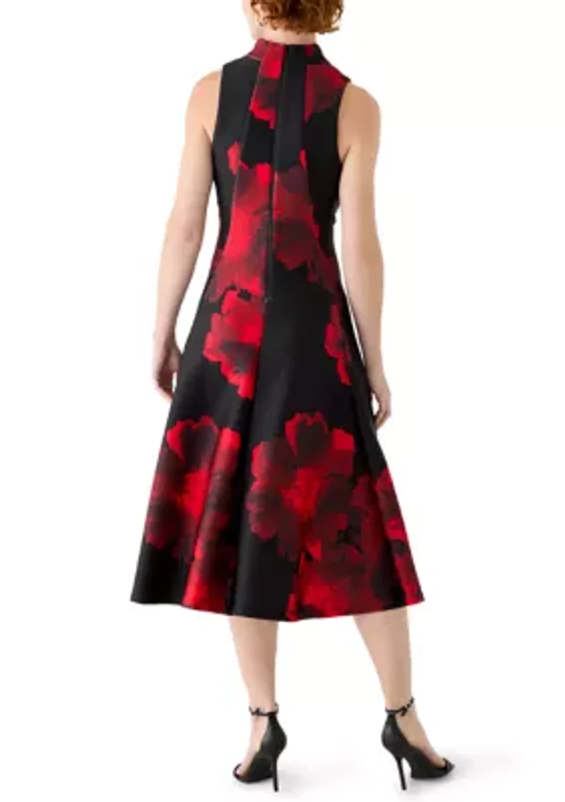 Women's Sleeveless Halter Neck Floral Print A-Line Dress