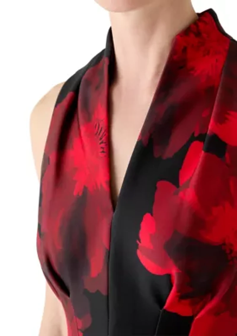 Women's Sleeveless Halter Neck Floral Print A-Line Dress