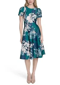 Women's Floral Printed Fit and Flare Dress