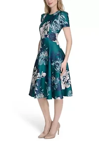 Women's Floral Printed Fit and Flare Dress