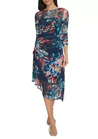 Women's Printed Boat Neck Mesh Slim Dress