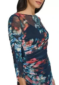 Women's Printed Boat Neck Mesh Slim Dress