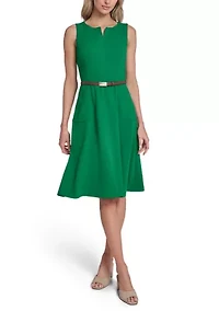 Women's Sleeveless Solid Scuba A-Line Dress