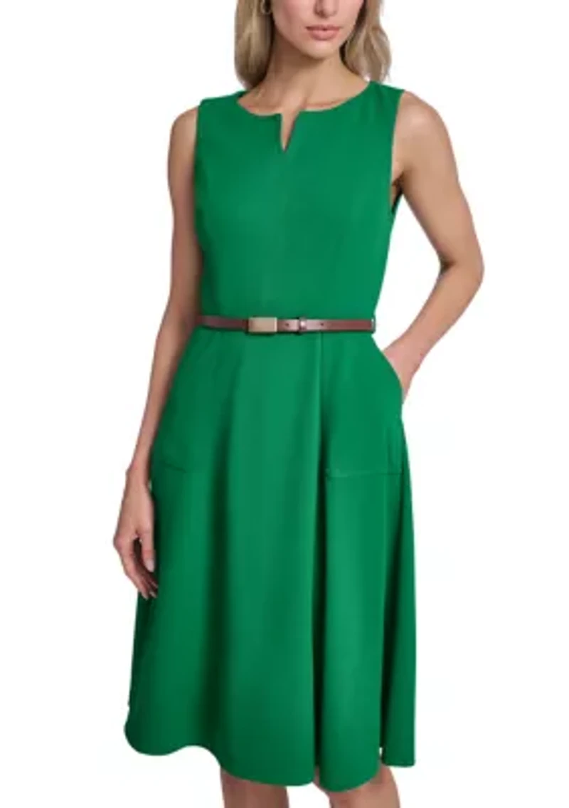 Women's Sleeveless Solid Scuba A-Line Dress
