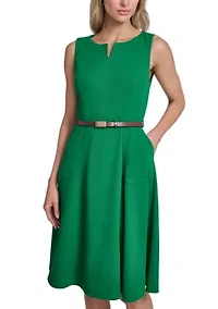 Women's Sleeveless Solid Scuba A-Line Dress