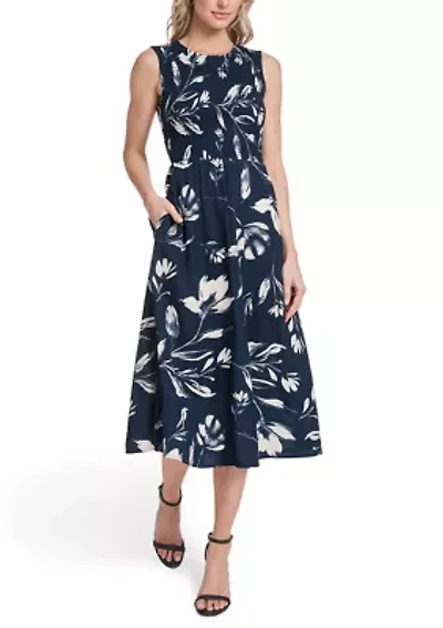 Women's Sleeveless Print Crepe Maxi Dress