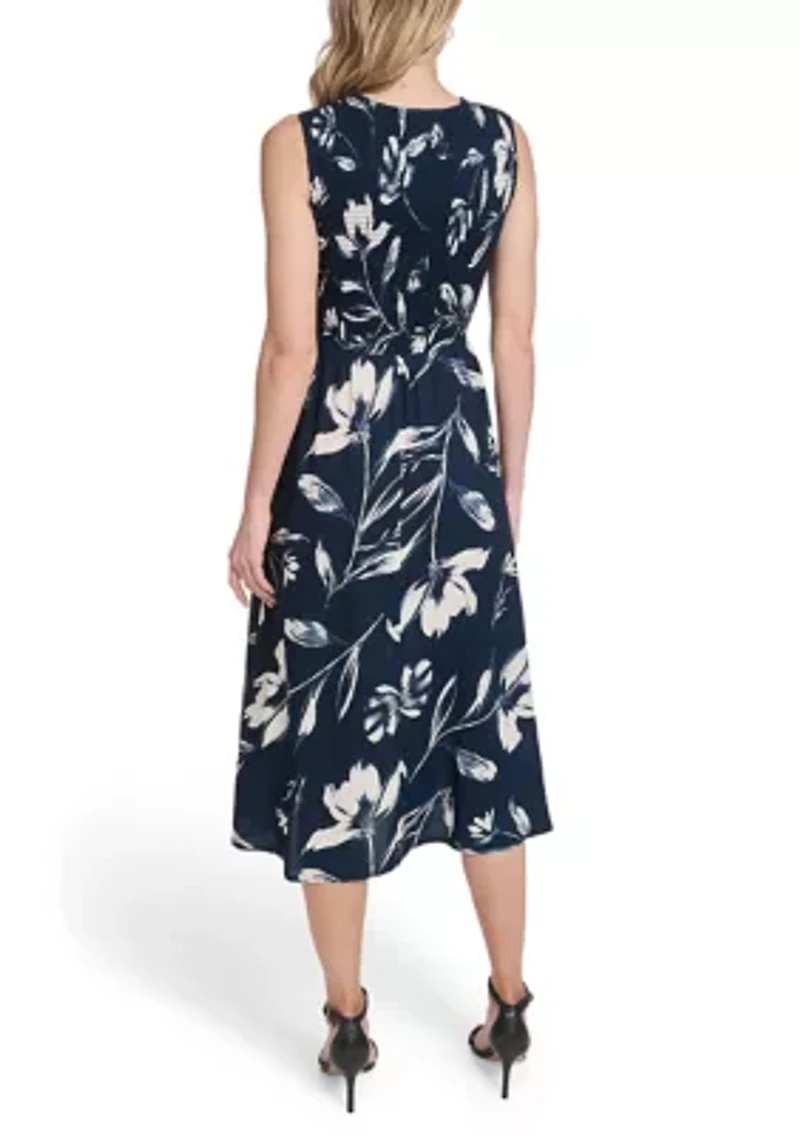 Women's Sleeveless Print Crepe Maxi Dress
