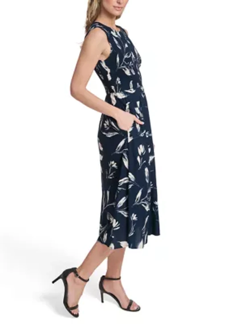 Women's Sleeveless Print Crepe Maxi Dress