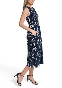 Women's Sleeveless Print Crepe Maxi Dress
