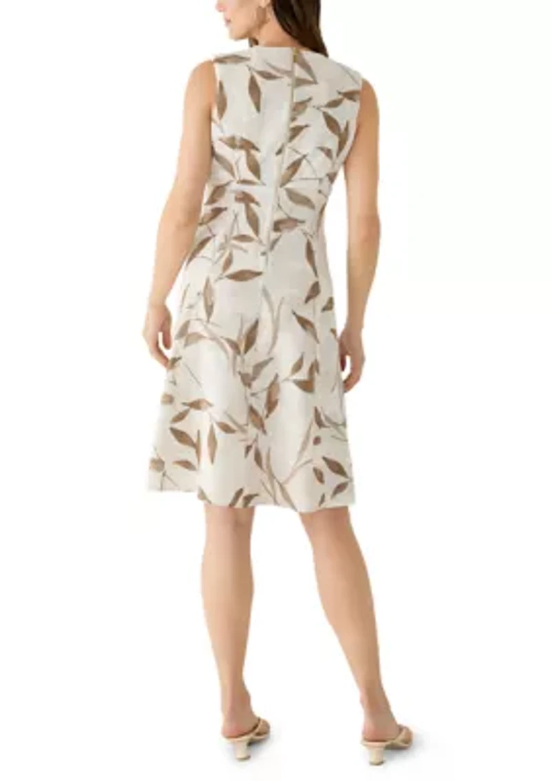 Women's Sleeveless Linen Printed A-Line Dress