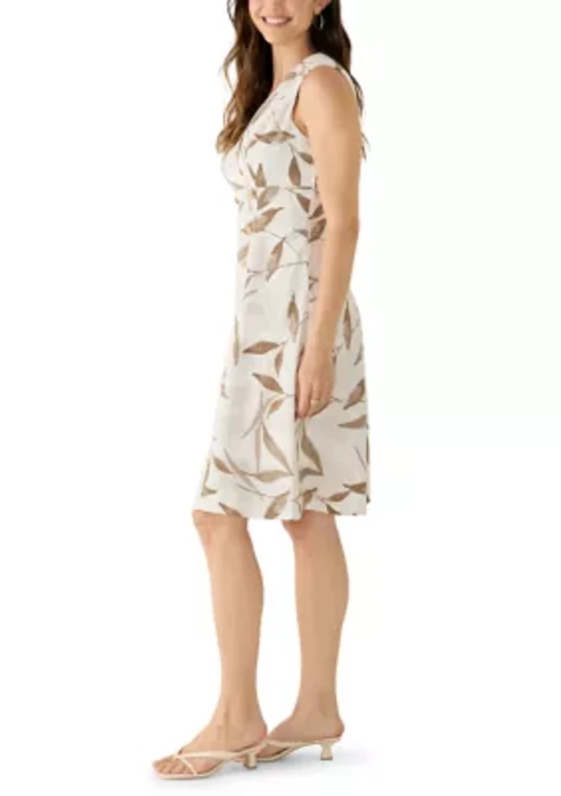 Women's Sleeveless Linen Printed A-Line Dress