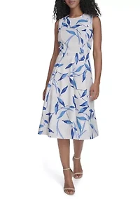 Women's Sleeveless Printed Scuba A-Line Dress