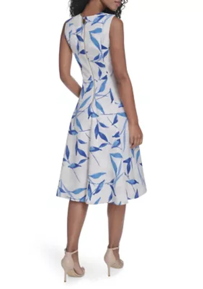 Women's Sleeveless Printed Scuba A-Line Dress