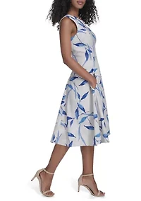 Women's Sleeveless Printed Scuba A-Line Dress