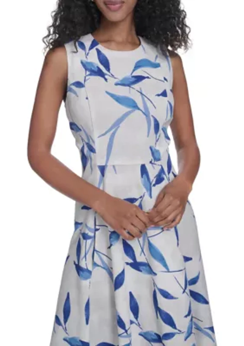 Women's Sleeveless Printed Scuba A-Line Dress