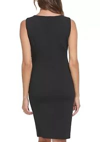 Women's Sleeveless Boat Neck Lined Scuba Sheath Dress