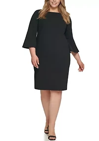 Plus 3/4 Bell Sleeve Solid Shift Dress