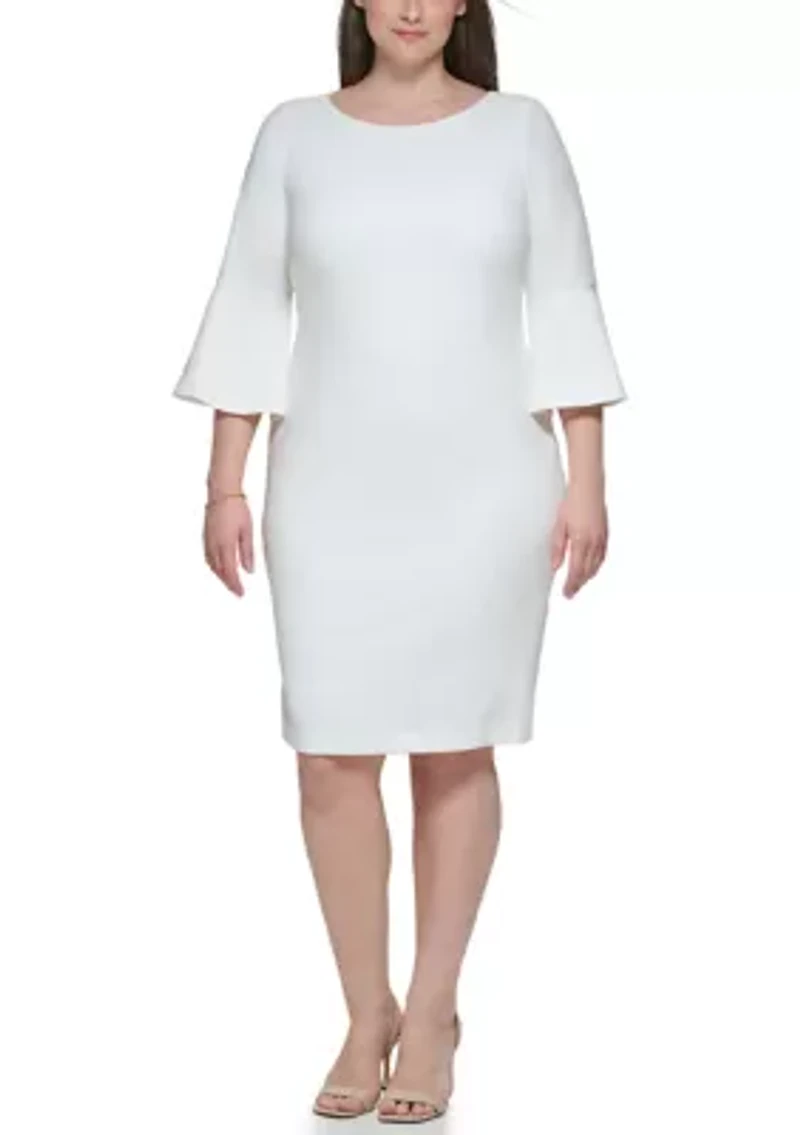 Plus 3/4 Bell Sleeve Solid Shift Dress