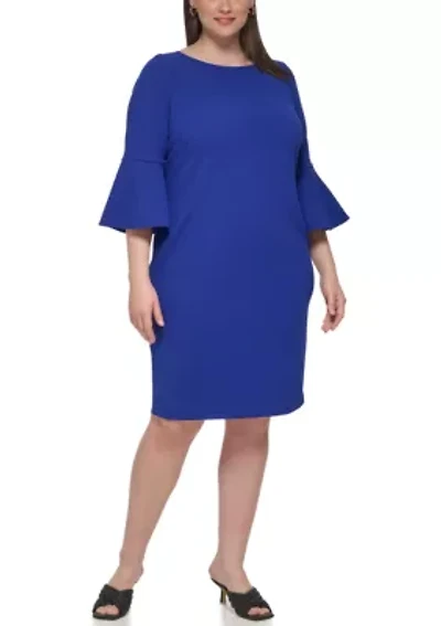 Plus 3/4 Bell Sleeve Solid Shift Dress