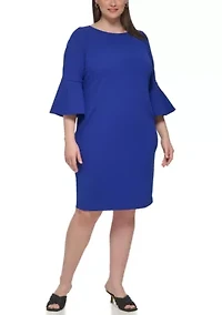 Plus 3/4 Bell Sleeve Solid Shift Dress