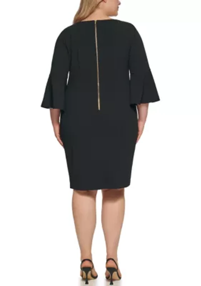 Plus 3/4 Bell Sleeve Solid Shift Dress