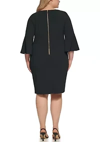 Plus 3/4 Bell Sleeve Solid Shift Dress