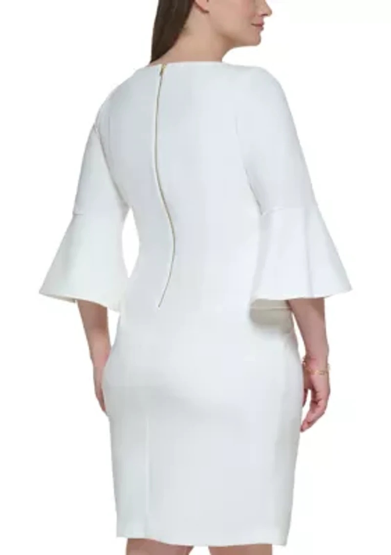 Plus 3/4 Bell Sleeve Solid Shift Dress