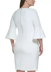 Plus 3/4 Bell Sleeve Solid Shift Dress