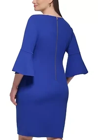 Plus 3/4 Bell Sleeve Solid Shift Dress