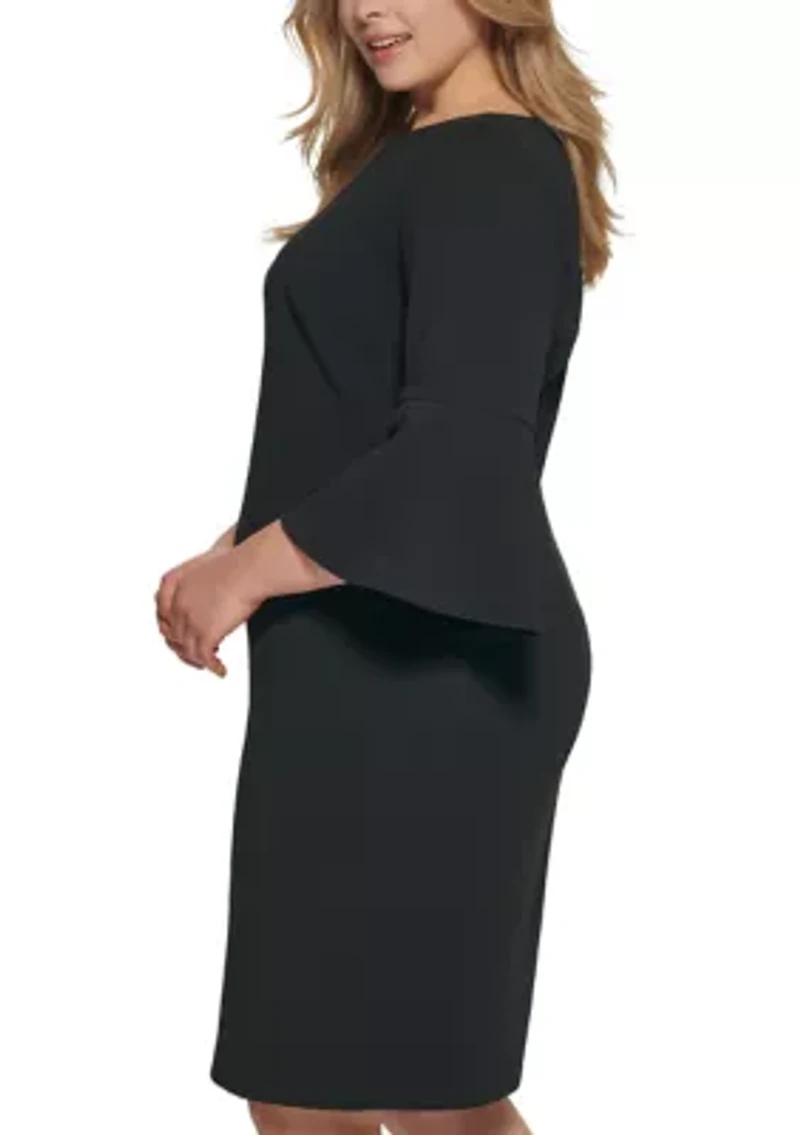 Plus 3/4 Bell Sleeve Solid Shift Dress