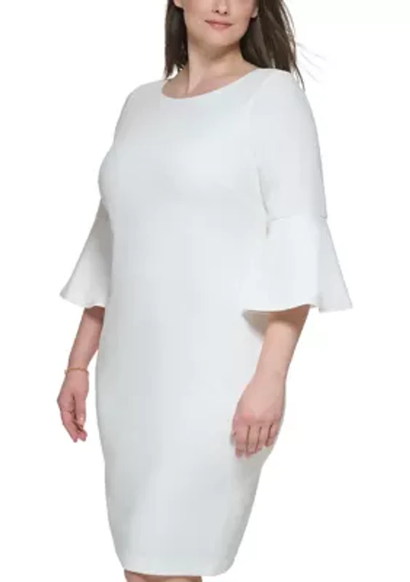 Plus 3/4 Bell Sleeve Solid Shift Dress