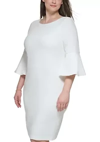 Plus 3/4 Bell Sleeve Solid Shift Dress