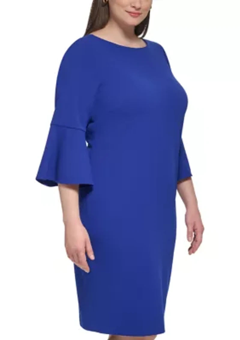 Plus 3/4 Bell Sleeve Solid Shift Dress