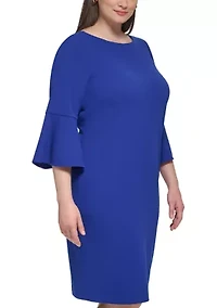 Plus 3/4 Bell Sleeve Solid Shift Dress