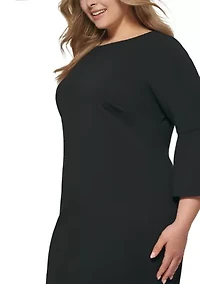 Plus 3/4 Bell Sleeve Solid Shift Dress