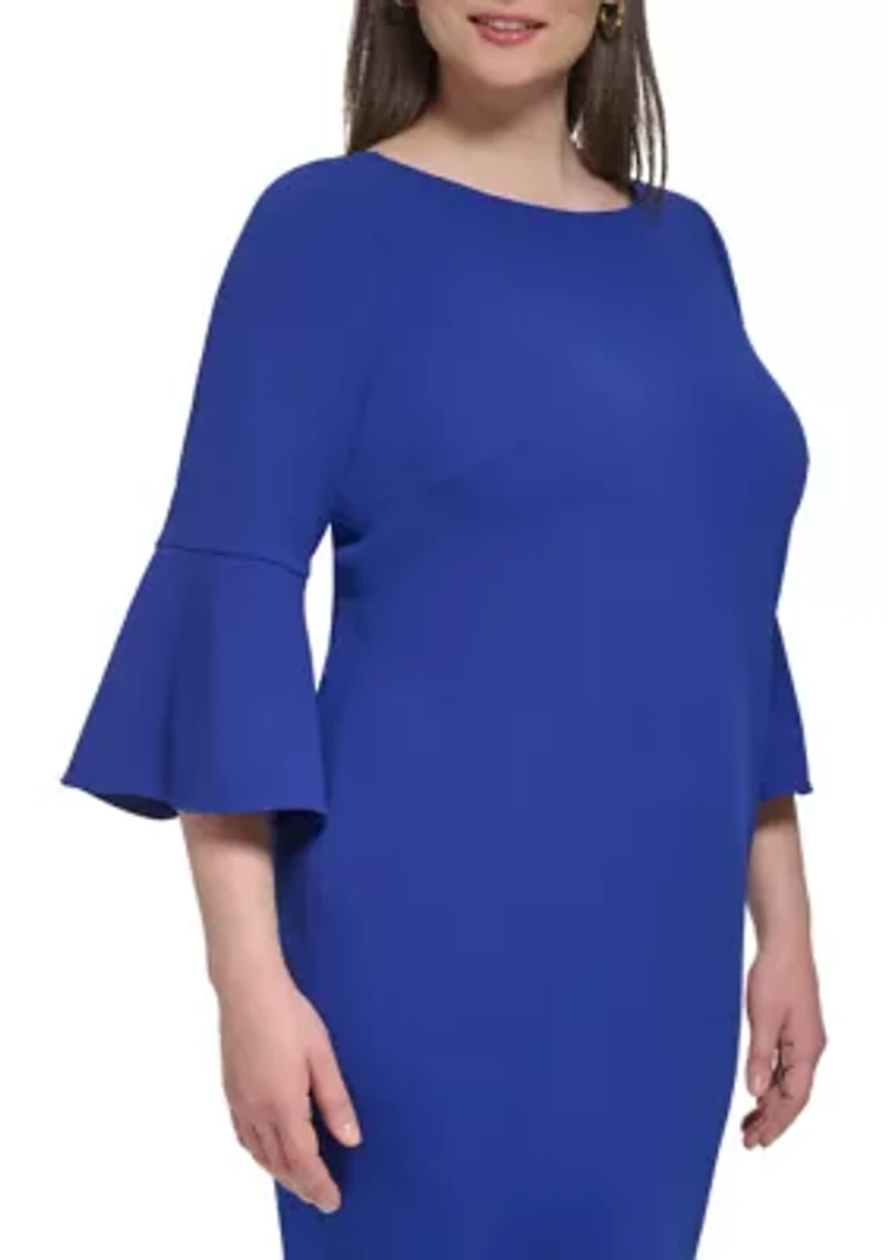 Plus 3/4 Bell Sleeve Solid Shift Dress