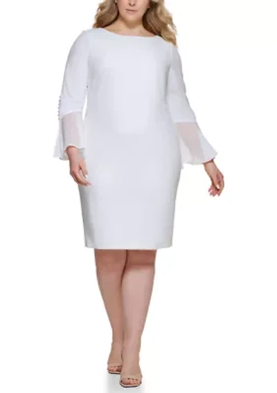 Plus Chiffon Bell Sleeve Solid Shift Dress